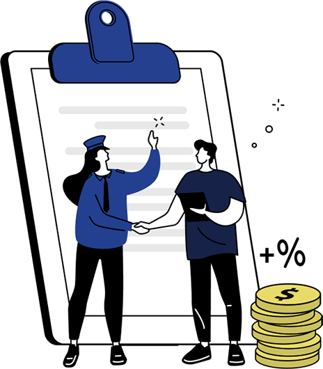 officer and representative shaking hands in front of clipboard